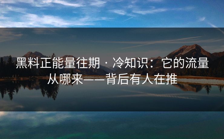 黑料正能量往期 · 冷知识：它的流量从哪来——背后有人在推